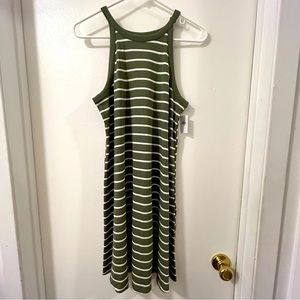 Old Navy Sleeveless Knit Dress NWT Size Small, Olive green with white stripes